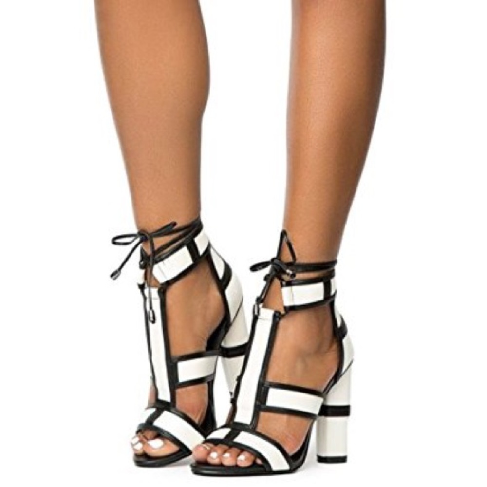 Black and white high heeled sandal